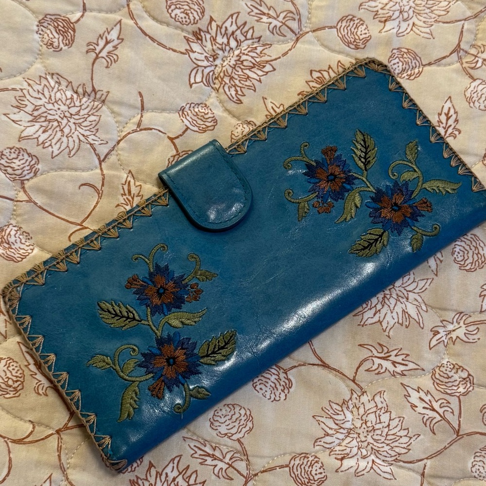 Turquoise Blue Floral Embroidered Wallet by Lavishy